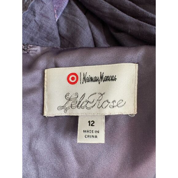 Lela Rose x Target Dress Purple Floral Watercolor Silk Blend Asymmetrical Sz 12 - Picture 4 of 6